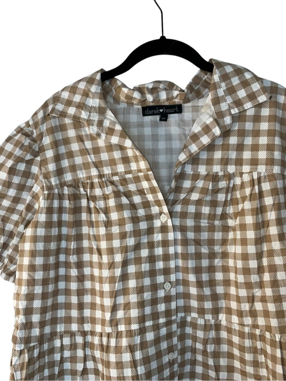 Derek Heart Tan and White Gingham Button-Up Shirt - Picture 3 of 5